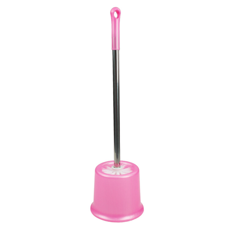 Ерш пластиковый для туалета с подставкой 130*490 мм металл ручка розовый Baizheng (1/160)