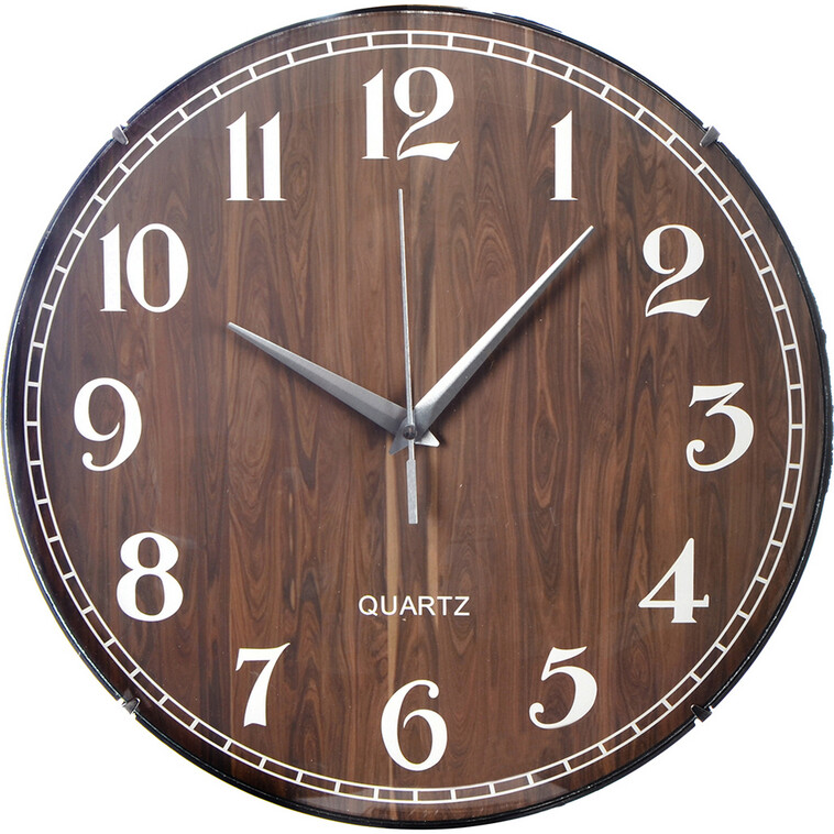 Часы пластиковые настенные кварц  30 см круг коричневый Maxtronic (1/30)