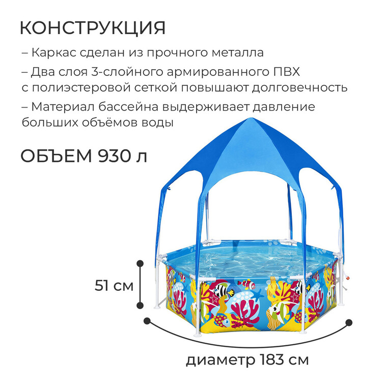 Изображение Бассейн надувной 183*51 см 930 л с навесом от солнца Splash-in-Shade Bestway (1/1)