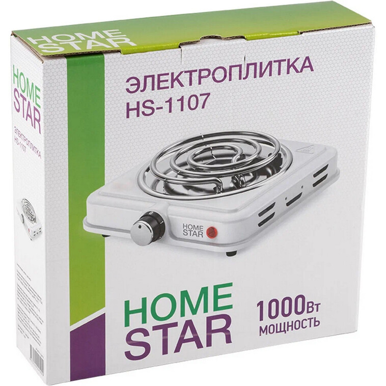 Картинка Электроплита одноконфорочная 1 кВт спираль 140 мм белый HS-1107 HomeStar 1/12)