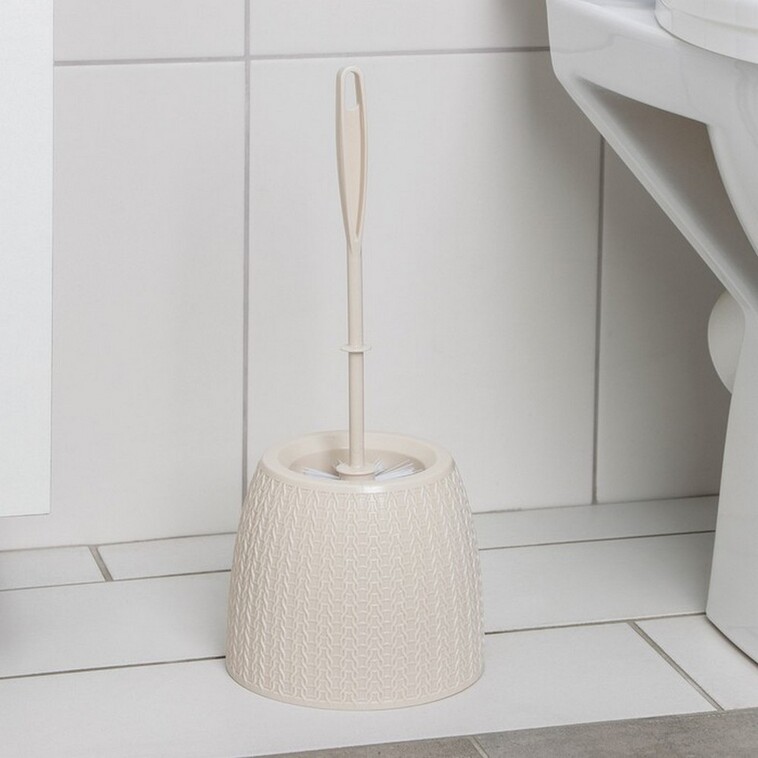 Фото Ерш пластиковый для туалета с подставкой 150*150*370 мм бежевый Вязаное плетение Альтернатива (1/20)