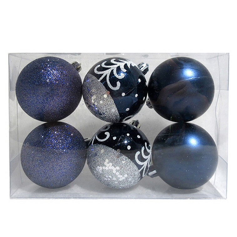 Акция! Набор пластиковых шаров d-6 см 6 шт праздничный вечер темно-синий Волшебная страна (1/100)