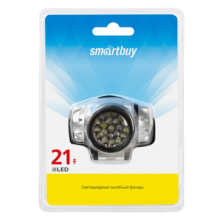 Фото Фонарь налобный  21 led 3*ААА светодиодный черный Smartbuy (100/1)