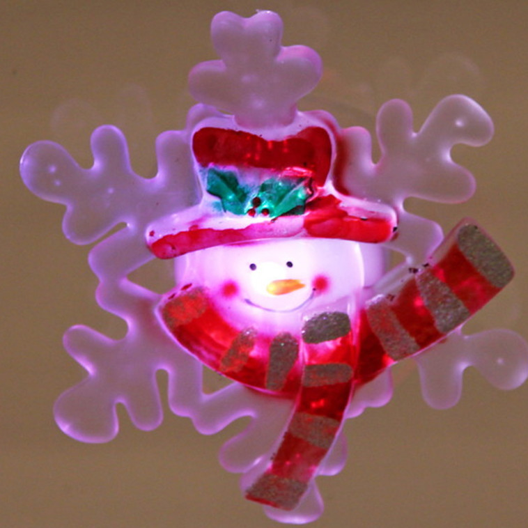 Изображение Акция! Светильник светодиодный пластиковый  9,5*4 см на присоске Снежинка со снеговиком (1/192)