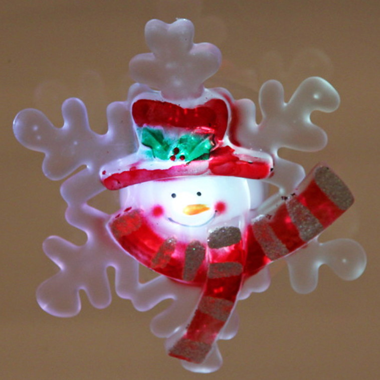 Фотография Акция! Светильник светодиодный пластиковый  9,5*4 см на присоске Снежинка со снеговиком (1/192)