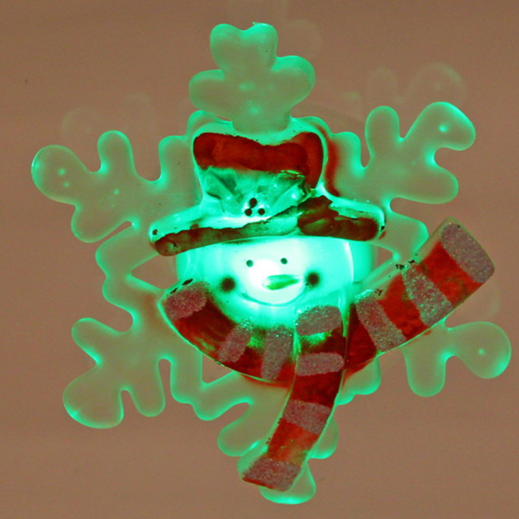 Рисунок Акция! Светильник светодиодный пластиковый  9,5*4 см на присоске Снежинка со снеговиком (1/192)