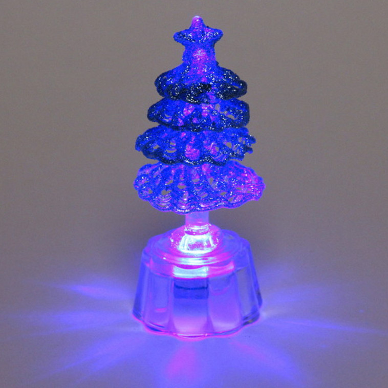 Фотография Акция! Светильник светодиодный пластиковый  7,5*2 см голубой Лесная елочка (1/240)
