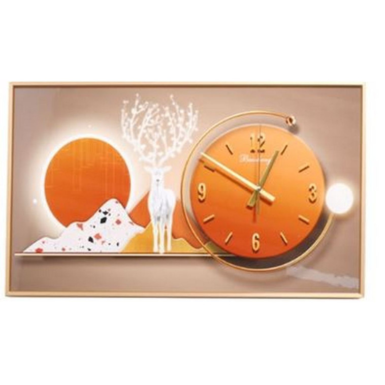 Часы пластиковые настенные  40*60 см корпус золотой Белый олень в оранжевом Baizheng (1/10)
