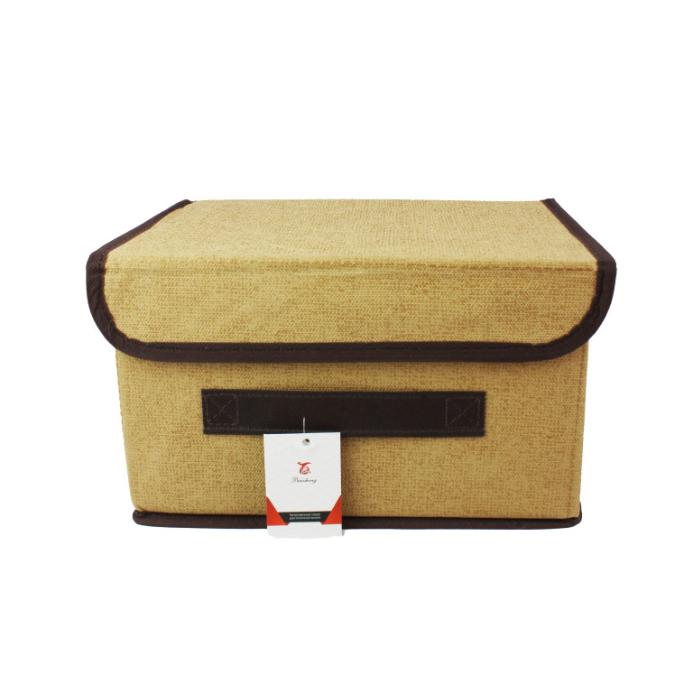Фото Ящик текстильный 26*20*16 см для хранения вещей крышка складной светло коричневый Baizheng (1/100)