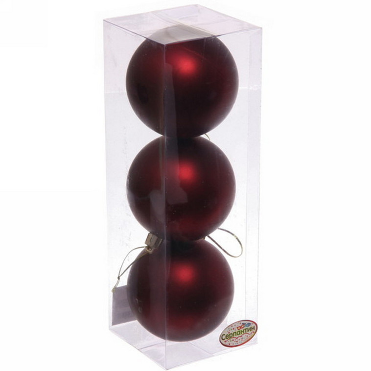 Акция! Набор пластиковых шаров d-8 см 3 шт темный рубин Матовый Серпантин (1/128)