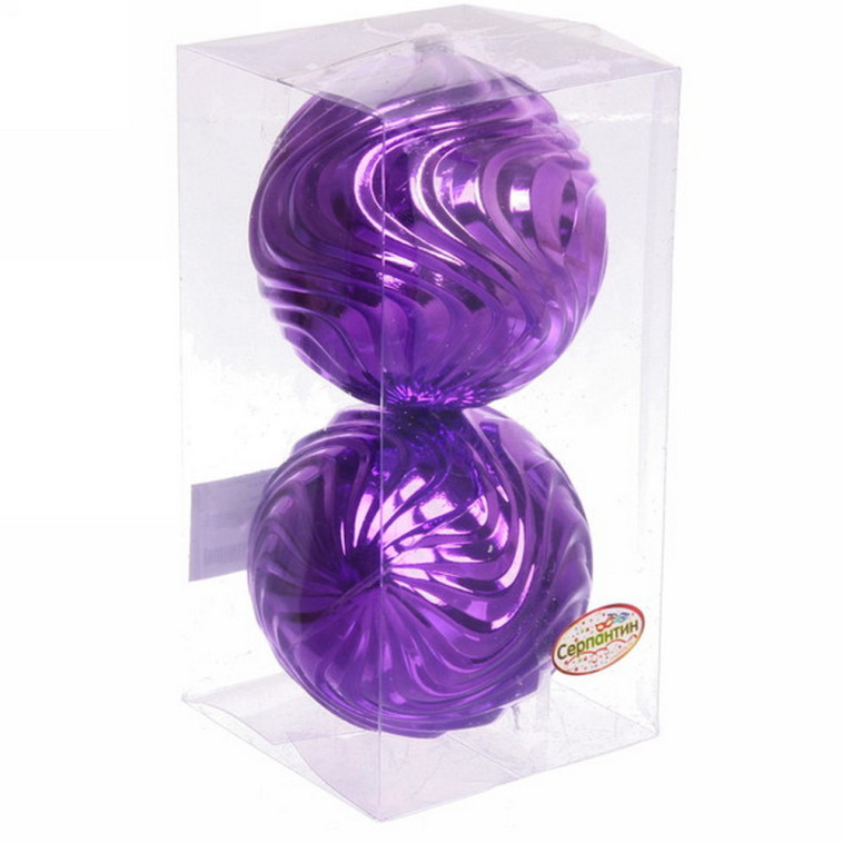 Акция! Набор пластиковых шаров d-10 см 2 шт фиолетовый Рельеф Серпантин (1/90)