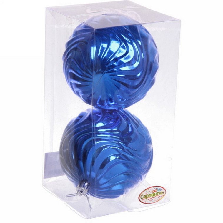 Акция! Набор пластиковых шаров d-10 см 2 шт синий Рельеф Серпантин (1/90)