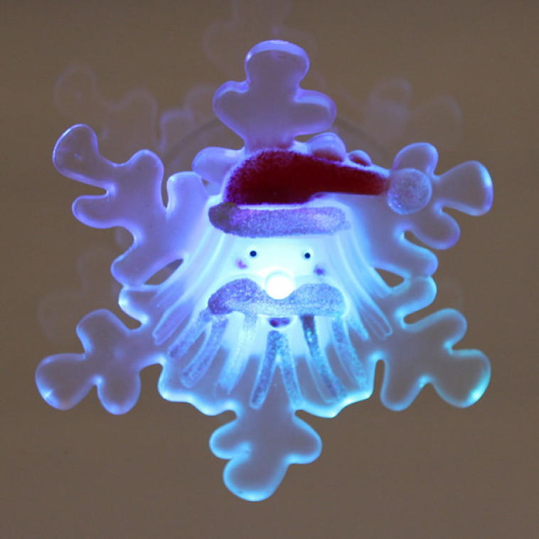 Фото Акция! Светильник светодиодный пластиковый  9,5*4 см на присоске Снежинка с Дедом Морозом (1/192)