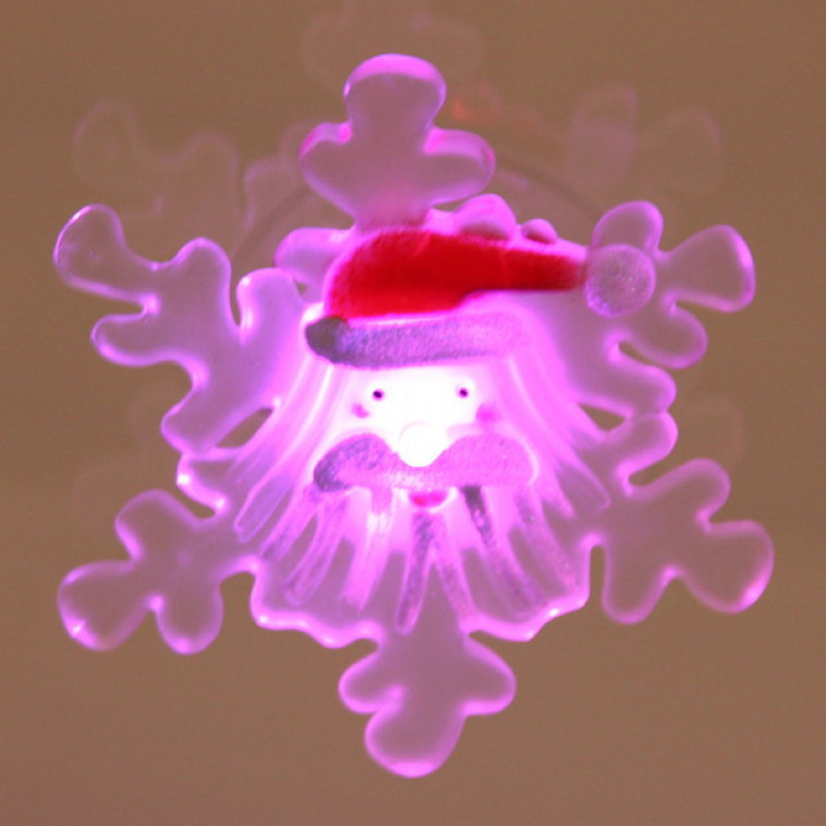Фотография Акция! Светильник светодиодный пластиковый  9,5*4 см на присоске Снежинка с Дедом Морозом (1/192)