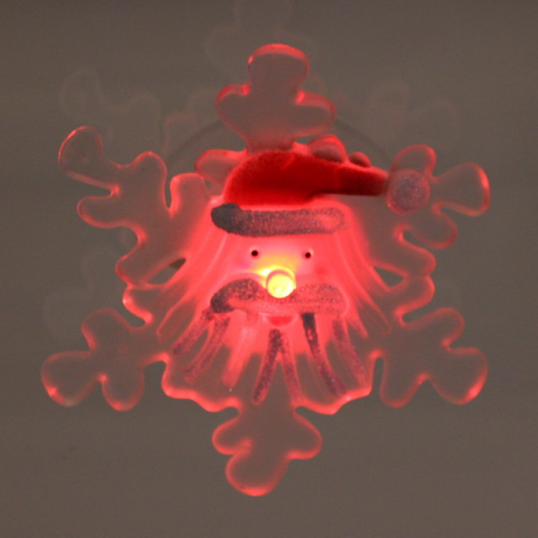 Cнимок Акция! Светильник светодиодный пластиковый  9,5*4 см на присоске Снежинка с Дедом Морозом (1/192)