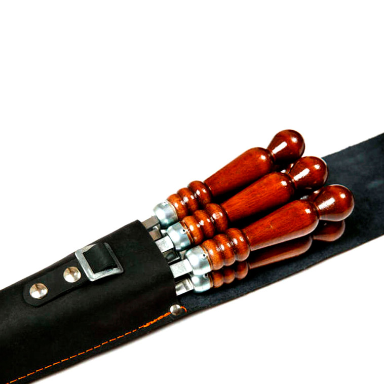 Фото Набор шампуров нерж сталь 6 шт 680*95*70 мм деревян ручка чехол натур кожа черный (1/10)