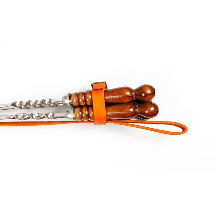Фото Набор шампуров нерж сталь 6 шт 680*95*70 мм деревянная ручка получехол натур кожа оранж (1/10)