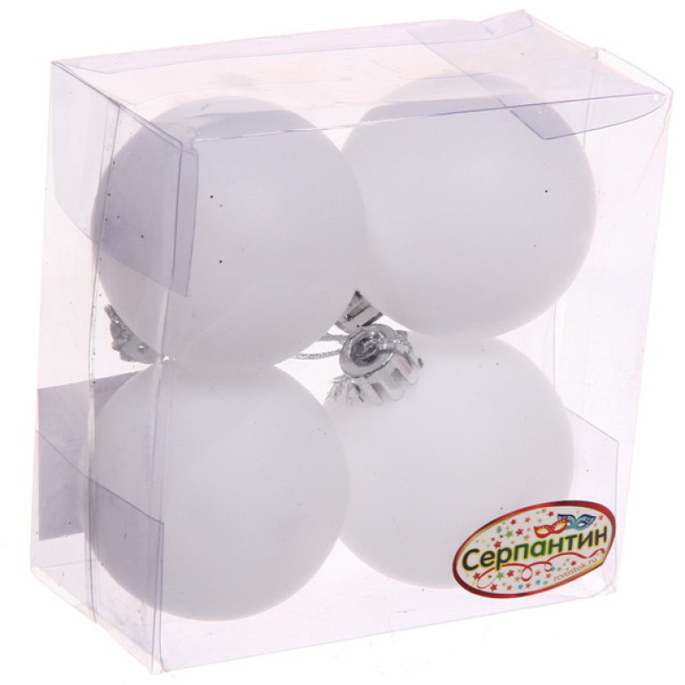 Фото Акция! Набор пластиковых шаров d- 5 см 4 шт белый Матовый Серпантин (1/324)