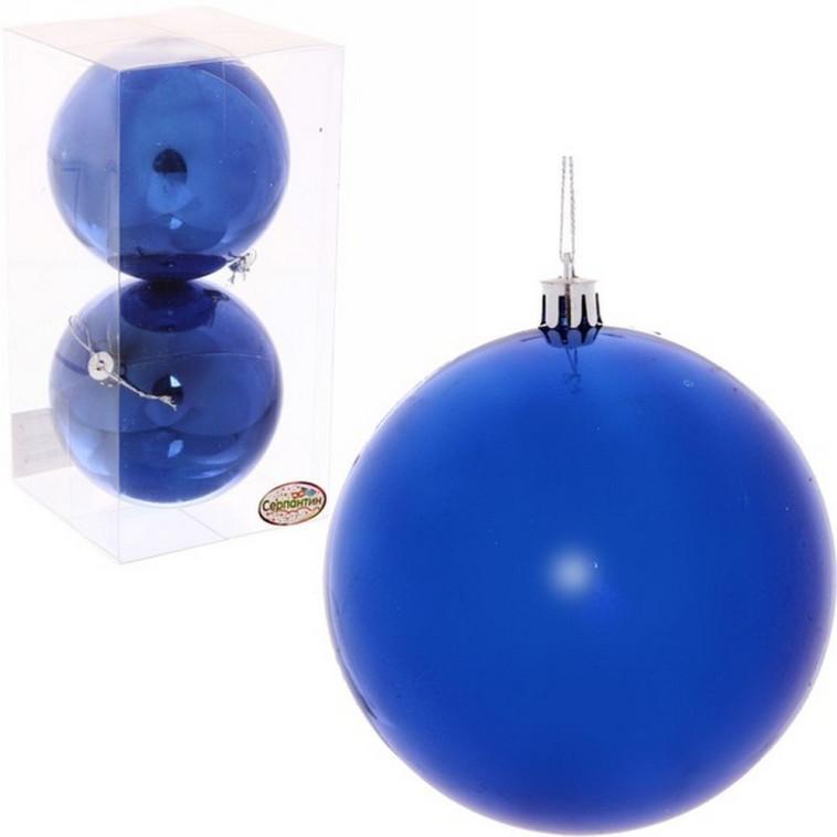Акция! Набор пластиковых шаров d-10 см 2 шт синий Глянец Серпантин (1/90)
