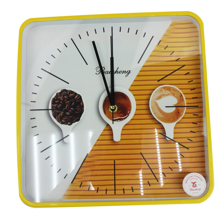 Часы пластиковые настенные кварц  30 см квадрат желтый Baizheng (1/30)