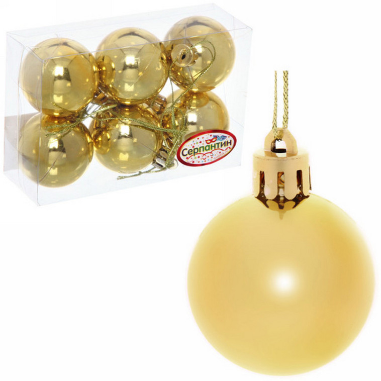 Акция! Набор пластиковых шаров d-4 см 6 шт золотой Глянец Серпантин (1/480)