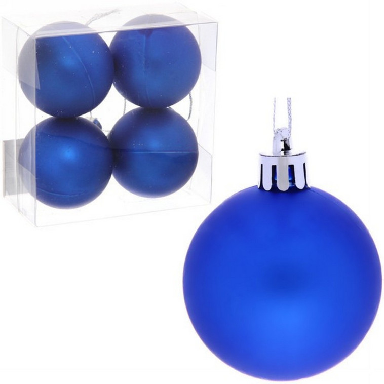 Акция! Набор пластиковых шаров d- 5 см 4 шт синий Матовый Серпантин (1/324)