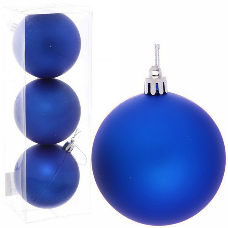 Акция! Набор пластиковых шаров d-8 см 3 шт синий Матовый Серпантин (1/128)