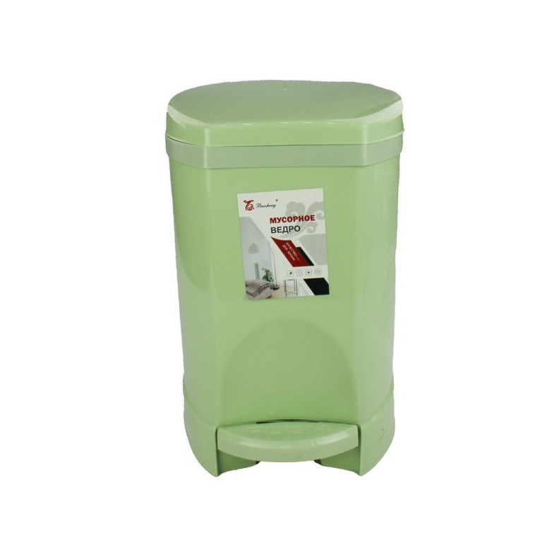Ведро пластиковое для мусора 12 л 240*350 мм круглое с педалью с вкладышем зеленый Baizheng (1/12)