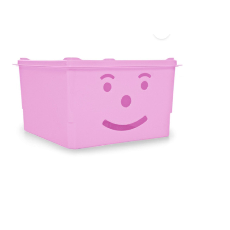 Ящик пластиковый для игрушек 15 л 335*335*200 мм крышка розовый Улыбка Полимербыт (1/14)