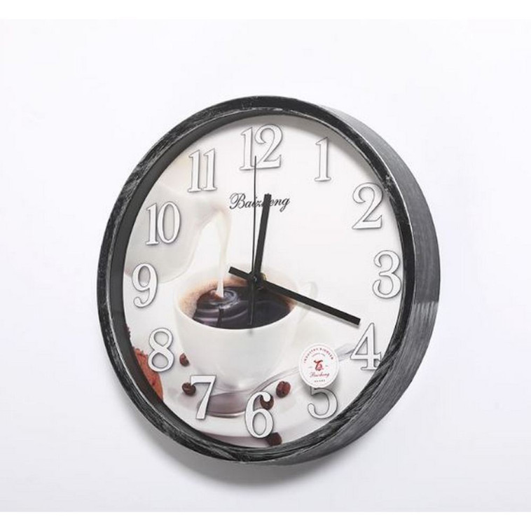 Акция! Часы пластиковые настенные  30 см круг черный Чашка кофе Baizheng (1/30)