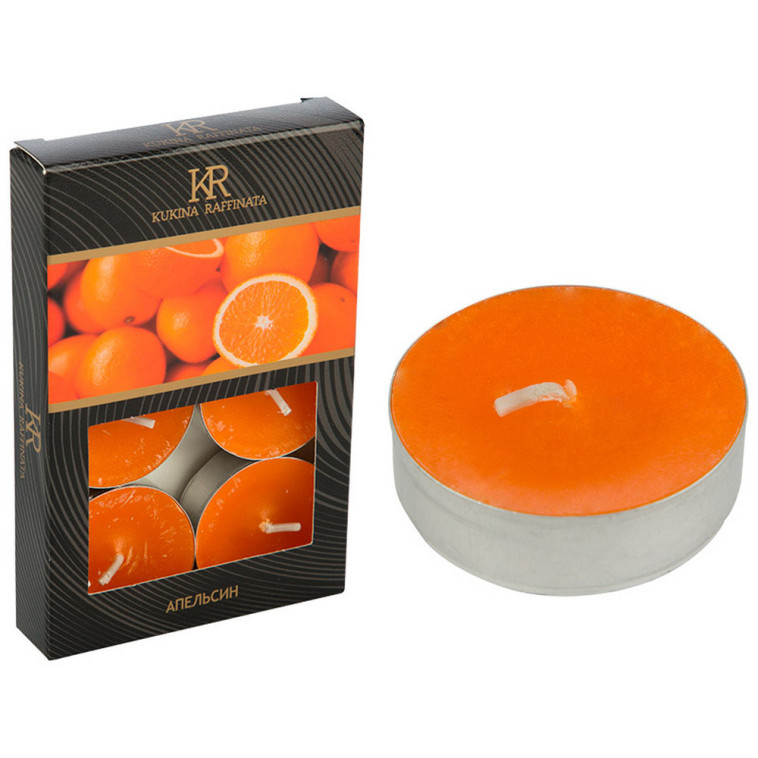 Свечи чайные 6 шт ароматические 3,75*3,75*1,14 см Апельсин Kukina Raffinata (1/18)