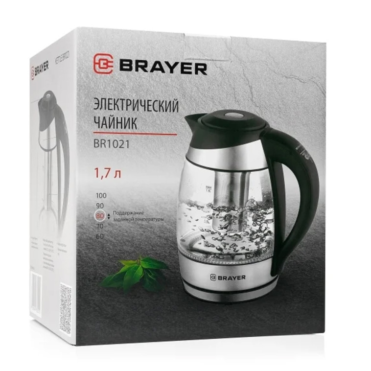 Мини фото №2 Чайник стеклянный электрический 1,8 л 2,2 кВт подсветка BR1021 Brayer (1/6)