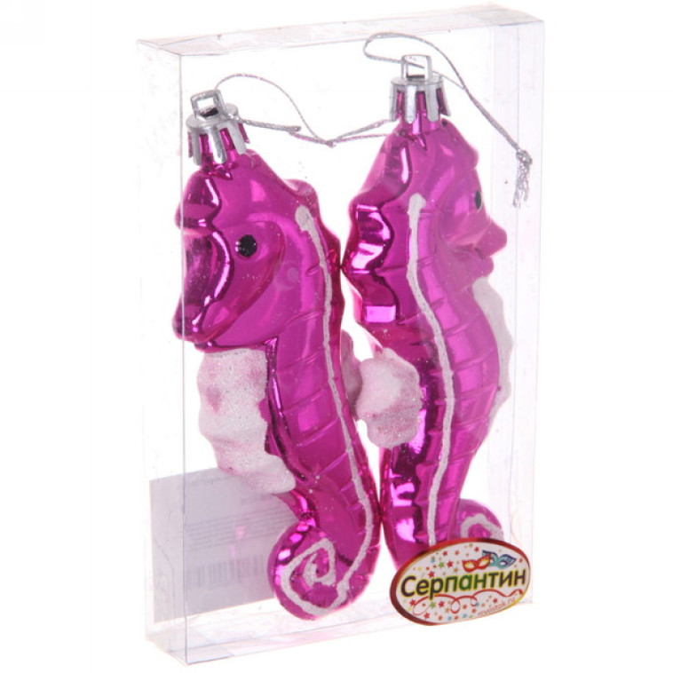 Набор елочных игрушек 2 шт 10,5 см розовый Морской конек Серпантин (1/480)