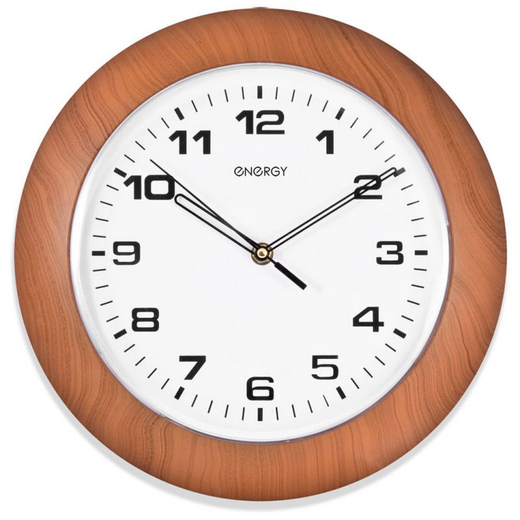 Часы пластиковые настенные кварц  30*3,8 см круг белый коричневый ЕС-13 Energy (1/10)
