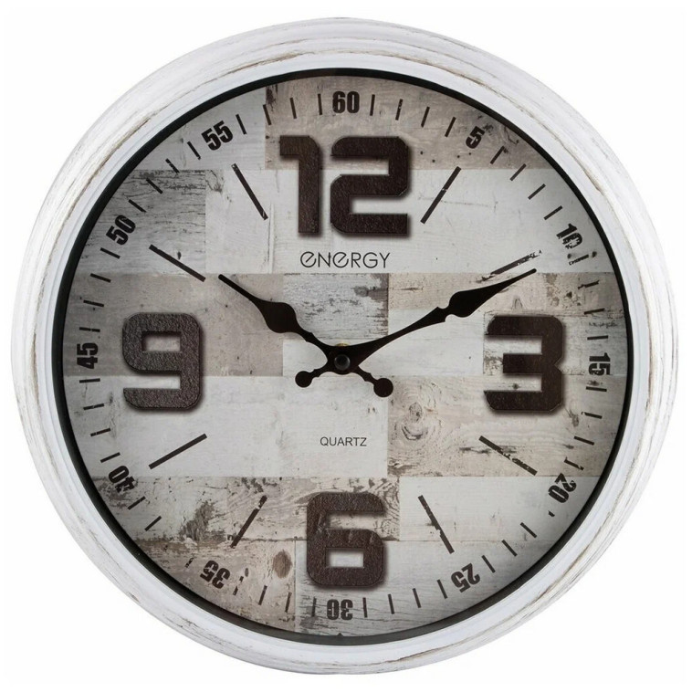Часы пластиковые настенные кварц  30 см круг белый ЕС-149 Energy (1/10)