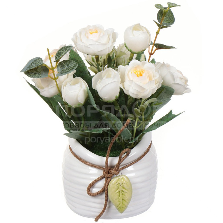 Букет искусственных декоративных роз 16 см белые в кашпо I.K (1/1)