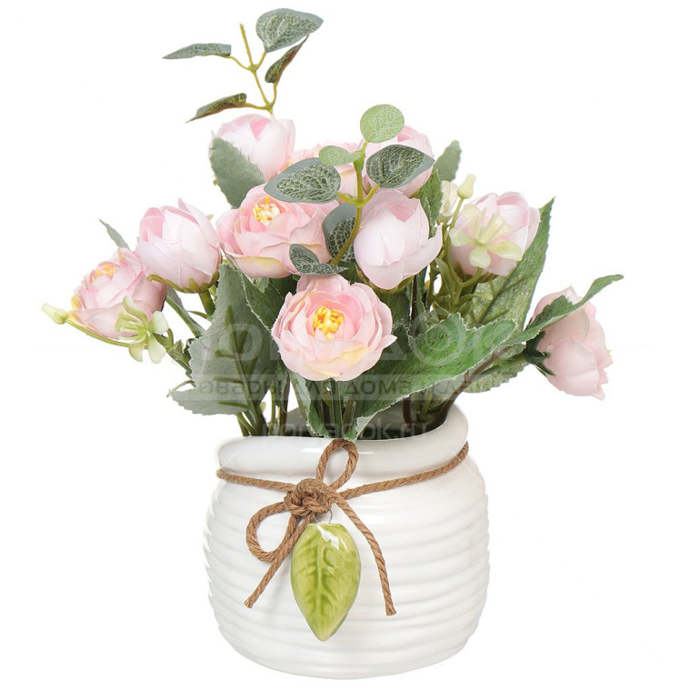 Букет искусственных декоративных роз 16 см розовый в кашпо I.K (1/1)