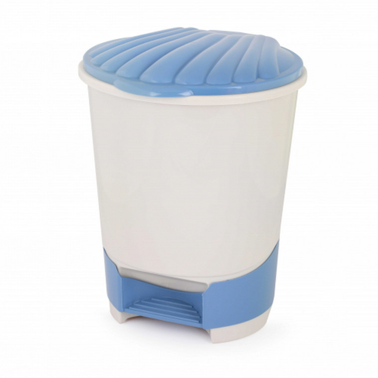 Ведро пластиковое для мусора  18 л 320*300*40 мм с педалью бело-голубой Ракушка Альтернатива (1/2)