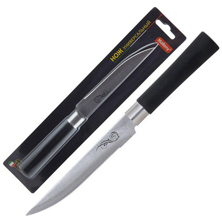 Нож нерж сталь лезвие 11,5 см 1,2 мм универсальный пласт ручка блистер MAL-05P Mallony (1/24)