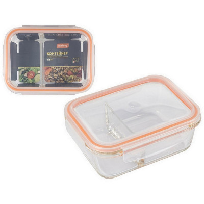 Контейнер стеклянный 1000 мл прямоугольный разд стекл крышка прозрачн оранжевый Gusto Mallony