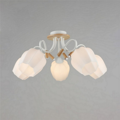 Люстра 5 плафонов 62,5*29 см Е27 60Вт 20м2 плафон стекло белый дерево Baizheng