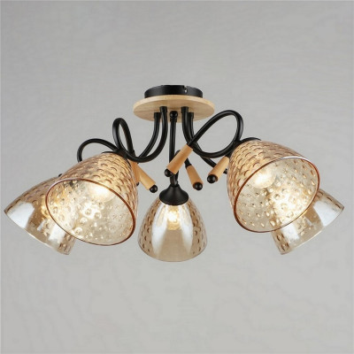 Люстра 5 плафонов 62*28,5 см Е27 60Вт 20м2 плафон стекло черный дерево Baizheng