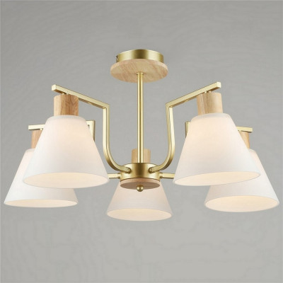 Люстра 5 плафонов 59*31 см Е27 60Вт 20м2 дерево плафон стекло золотой Baizheng