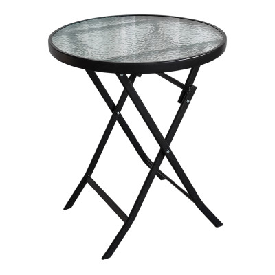 Стол стеклянный складной 60*72 см круглый каркас металл черный Grower Стол стеклянный складной 60*72 см круглый каркас металл черный Grower