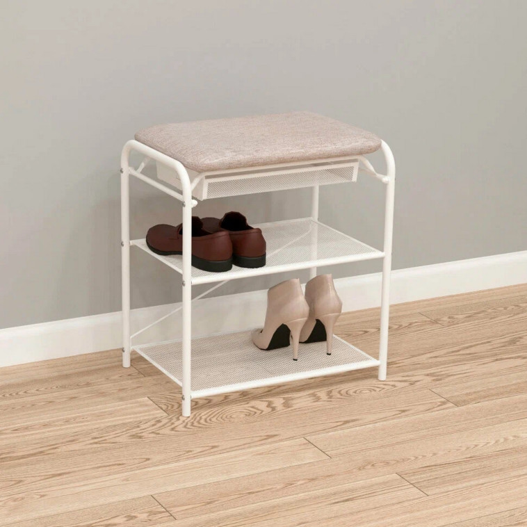 Картинка Подставка металлическая для обуви 3-х ярусная 45х30х50 см сиденье ящик черный Гранада 13В ЗМИ