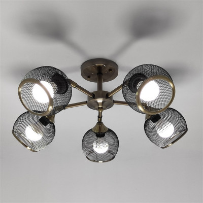 Светильник спот 5 плафонов 60*26,5 см Е27 60Вт 20м2 плафон стекло черный бронза Baizheng