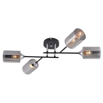 Люстра 4 плафона 68*34*15,5 см Е27 60Вт 16м2 плафон стекло черный хром Baizheng