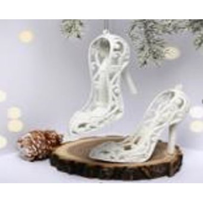 Набор елочных украшений 2 шт 10 см пластик белый Туфли Серпантин