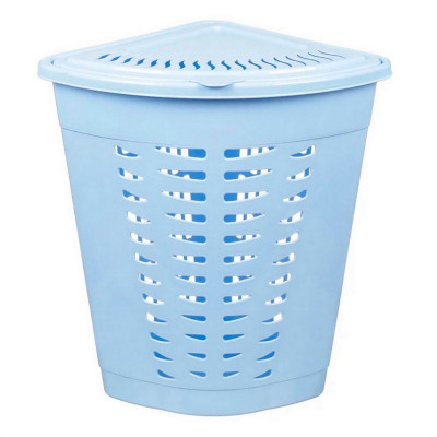 Корзина пластиковая для белья 45 л 38*38*56 cм угловая с крышкой голубой Baizheng
