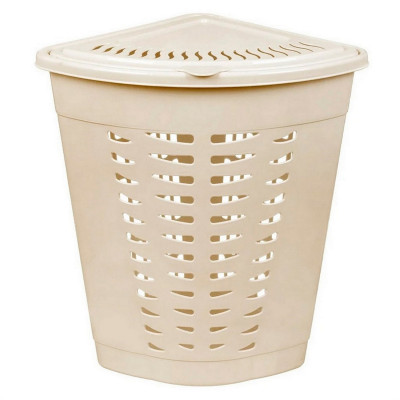 Корзина пластиковая для белья 45 л 38*38*56 см угловая с крышкой слоновая кость Baizheng